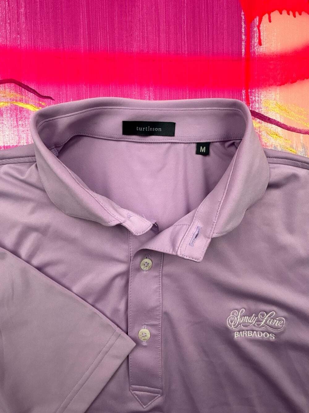 Turtleson Sandy Lane Barbados Performance Golf Polo Shirt Lavender Size M